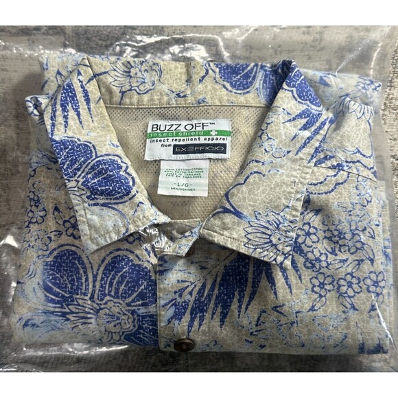 ExOfficio Men Shirt Large Buzz Off Insect Shield Vented Button Floral Hawaiian - Picture 11 of 12